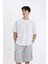 Relax Fit Beli Lastikli Bağcıklı Basic Düz Kargo Bermuda Şort C5591AX24HS 4
