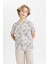 Erkek Çocuk Oversize Geniş Kalıp Polo Yaka Desenli Viskon Kısa Kollu Gömlek B6117A824SM 1