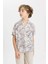 Erkek Çocuk Oversize Geniş Kalıp Polo Yaka Desenli Viskon Kısa Kollu Gömlek B6117A824SM 3