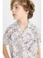 Erkek Çocuk Oversize Geniş Kalıp Polo Yaka Desenli Viskon Kısa Kollu Gömlek B6117A824SM 4