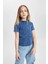 Kız Çocuk Slim Fit Dar Kesim Bisiklet Yaka Fitilli Kaşkorse Kısa Kollu Tişört C3187A824SM 1