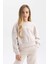 Kız Çocuk Relax Fit Bisiklet Yaka Baskılı Kalın Sweatshirt B4675A823WN 3
