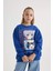 Kız Çocuk Relax Fit Bisiklet Yaka Baskılı Sweatshirt B4673A823WN 3