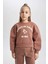 Kız Çocuk Relax Fit Bisiklet Yaka Baskılı Kalın Sweatshirt B4675A823WN 1