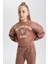Kız Çocuk Relax Fit Bisiklet Yaka Baskılı Kalın Sweatshirt B4675A823WN 3
