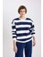 Relax Fit Çizgili Bisiklet Yaka Sweatshirt A1883AX23AU 4