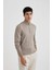 Slim Fit Dar Kesim Dik Yaka Yarım Fermuarlı Basic Düz Triko Kazak U6917AZ23WN 4