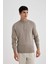 Slim Fit Dar Kesim Dik Yaka Yarım Fermuarlı Basic Düz Triko Kazak U6917AZ23WN 5