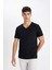 Slim Fit Dar Kesim V Yaka Basic Düz Kısa Kollu %100 Pamuk Tişört M7668AZ23SP 4