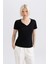 Regular Fit V Yaka Basic Düz Kısa Kollu Tişört W9204AZ24SM 3