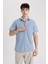 Slim Fit Dar Kesim Yazlık Basic Düz %100 Pamuk Kısa Kollu Gömlek R1706AZ24SM 4