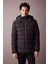 Rüzgar Geçirmez Şişme Mont Slim Fit Dar Kesim Kapüşonlu Suni Kürk Astarlı Fermuarlı R0216AZ23AU 3