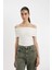 Slim Fit Dar Kesim Omuzu Açık Ribana Kısa Kollu Tişört D2906AX24SM 1