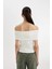 Slim Fit Dar Kesim Omuzu Açık Ribana Kısa Kollu Tişört D2906AX24SM 5