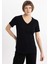 Slim Fit V Yaka Ribana Basic Kısa Kollu Tişört I1080AZ24SM 4