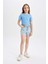 Kız Çocuk Slim Fit Dar Kesim Bisiklet Yaka Basic Düz Ribana Kısa Kollu Tişört C9714A824HS 2
