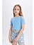Kız Çocuk Slim Fit Dar Kesim Bisiklet Yaka Basic Düz Ribana Kısa Kollu Tişört C9714A824HS 3