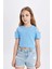 Kız Çocuk Slim Fit Dar Kesim Bisiklet Yaka Basic Düz Ribana Kısa Kollu Tişört C9714A824HS 4