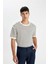 %100 Pamuk Relax Fit Bisiklet Yaka Çizgili Kısa Kollu Triko Tişört C7359AX24SM 1