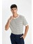 %100 Pamuk Relax Fit Bisiklet Yaka Çizgili Kısa Kollu Triko Tişört C7359AX24SM 4