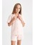 Kız Çocuk Standart Fit Pijama Takımı Waffle Kısa Kollu Üst Şort C8496A824SM 3