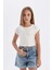 Kız Çocuk Slim Fit Dar Kesim Bisiklet Yaka Fitilli Kaşkorse Kısa Kollu Tişört C5467A824SM 4