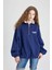 Oversize Geniş Kalıp Yarım Fermuarlı Nakışlı Kalın Sweatshirt C4581AX24SM 4