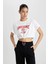 Fit Crop Bisiklet Yaka Baskılı Kısa Kollu Tişört B8967AX24SM 5