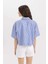 Crop Çizgili Poplin Kısa Kollu Gömlek C8747AX24SM 4