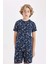 Erkek Çocuk Pijama Takımı Desenli Kısa Kollu Üst Şort C5502A824SM 3