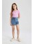 Kız Çocuk Slim Fit Dar Kesim Bisiklet Yaka Baskılı Fitilli Kaşkorse Kısa Kollu Tişört B6689A824SM 2