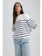 Relax Fit Çizgili Bisiklet Yaka Sweatshirt A9255AX23WN 1