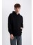 Siyah Oversize Geniş Kalıp Kapüşonlu Kanguru Cepli İçi Yumuşak Tüylü Basic Düz Sweatshirt Y1237AZ23AU 3