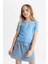 Kız Çocuk Slim Fit Dar Kesim Bisiklet Yaka Ribana Basic Düz Kısa Kollu Tişört B3054A824SM 1