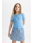 Kız Çocuk Slim Fit Dar Kesim Bisiklet Yaka Ribana Basic Düz Kısa Kollu Tişört B3054A824SM 3