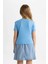 Kız Çocuk Slim Fit Dar Kesim Bisiklet Yaka Ribana Basic Düz Kısa Kollu Tişört B3054A824SM 5