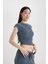 Slim Fit Dar Kesim Bisiklet Yaka Bürümcük Kısa Kollu Tişört C2691AX24SP 4
