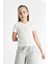 Kız Çocuk Slim Fit Dar Kesim Bisiklet Yaka Ribana Kısa Kollu Tişört C0104A824SM 3