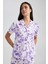 Regular Fit Batik Desenli Kısa Kollu %100 Pamuk Pijama Üstü-Fall in Love A8436AX23HS 4