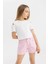 Kız Çocuk Slim Fit Dar Kesim Bisiklet Yaka Basic Düz Ribana Kısa Kollu Tişört C9714A824HS 4