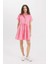 Gömlek Yaka Beli Büzgülü Poplin Kısa Kollu Mini Pembe Elbise C5698AX24SM 5