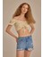 Fitted Crop Desenli Maroken Kısa Kollu Bluz D3520AX24HS 3