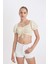 Fitted Crop Desenli Maroken Kısa Kollu Bluz D3520AX24HS 5