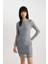 Bodycon Vücudu Saran Basic Düz Bisiklet Yaka Tül Uzun Kollu Mini Elbise B9699AX23WN 2