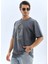 Oversize Taşlı Bisiklet Yaka T-Shirt - Füme 5