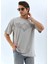 Oversize Taşlı Bisiklet Yaka T-Shirt - Gri 3