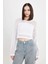 Regular Fit Bisiklet Yaka Kroşe Ajurlu Delikli Crop Triko Kazak T4513AZ24AU 3
