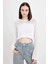 Regular Fit Bisiklet Yaka Kroşe Ajurlu Delikli Crop Triko Kazak T4513AZ24AU 5