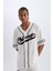 Fit Oversize Fit Gömlek Yaka Nakışlı Sporcu Ağır Kumaş Kısa Kollu Tişört C1836AX24SM 5
