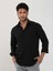 Siyah Erkek Slim Fit Gofre Desenli Brent Yaka Uzun Kol Gömlek - 104815 3